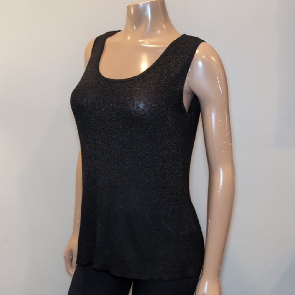 Laura Shimmery Knit Tank Top Scoop Neck Black Rayon Lurex Sleeveless Stretch - Picture 4 of 10
